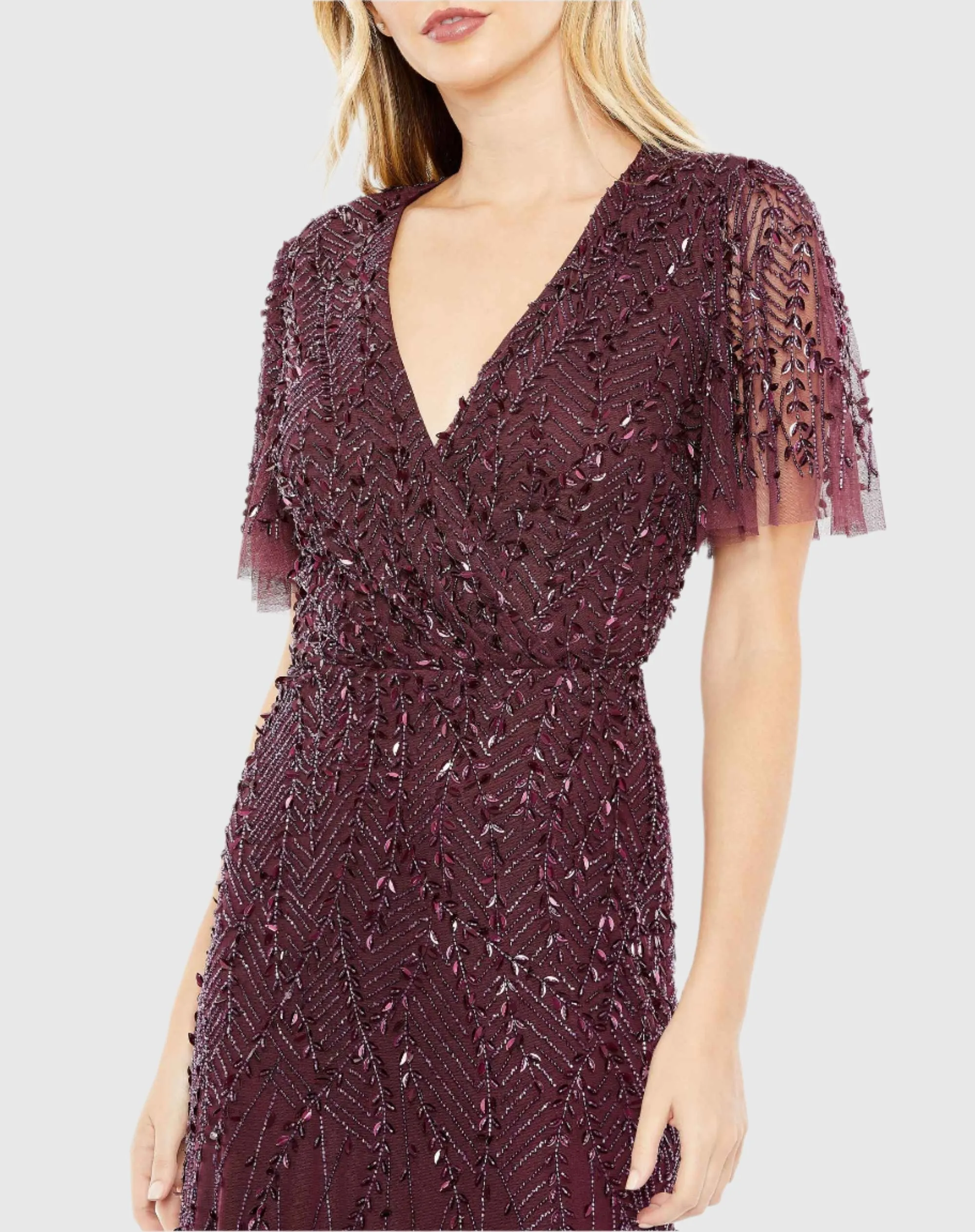 Purple Embellished Flutter Sleeve Gown sold by Mac Duggal product image thumbnail 2