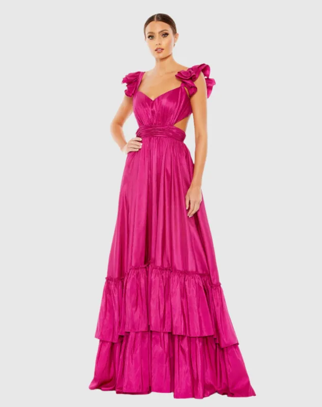 Pink Ruffle Shoulder Cut Out Gown sold by Mac Duggal