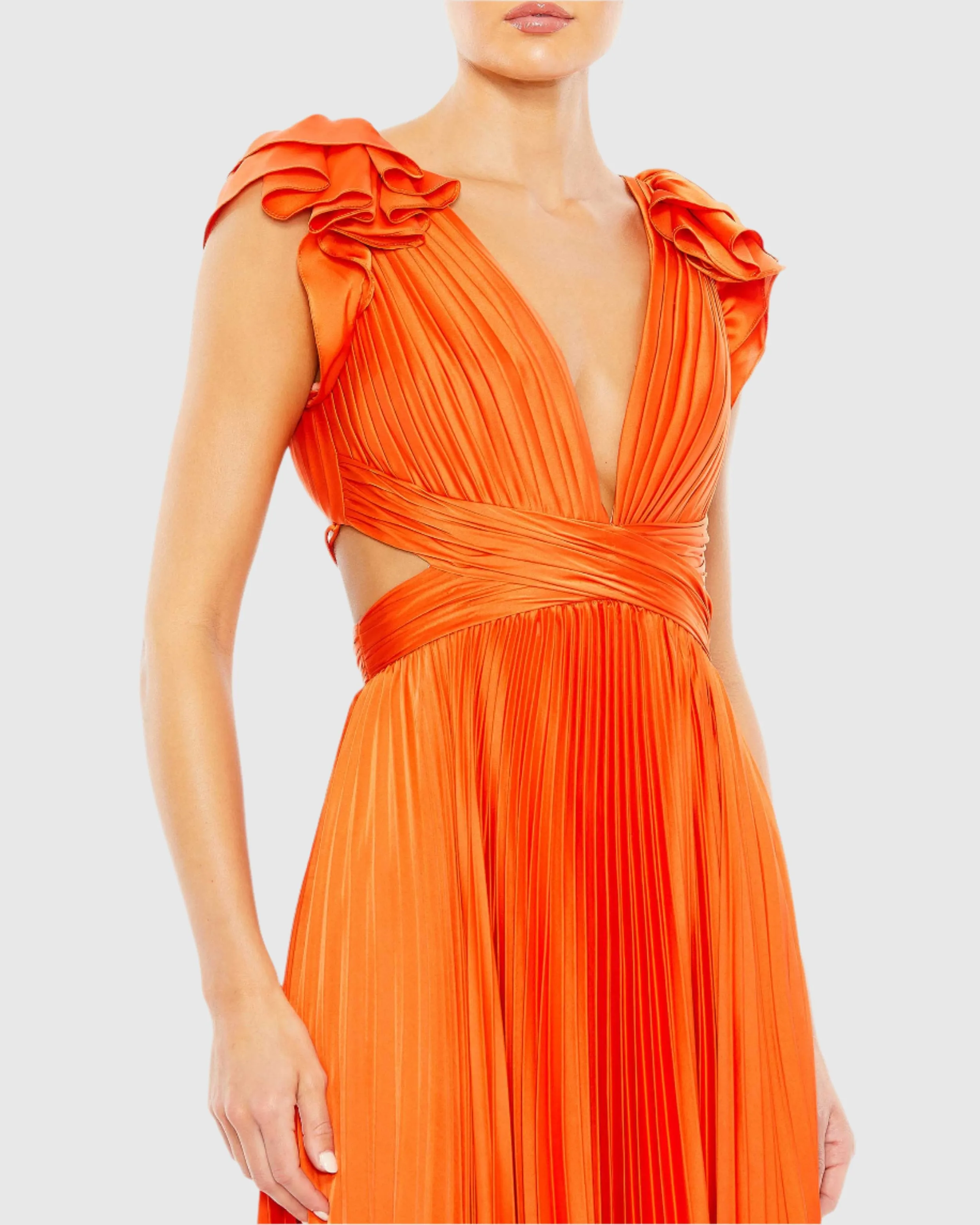 Orange Pleated Ruffled Cap Sleeve Cut Out Lace Up Gown sold by Mac Duggal product image thumbnail 2