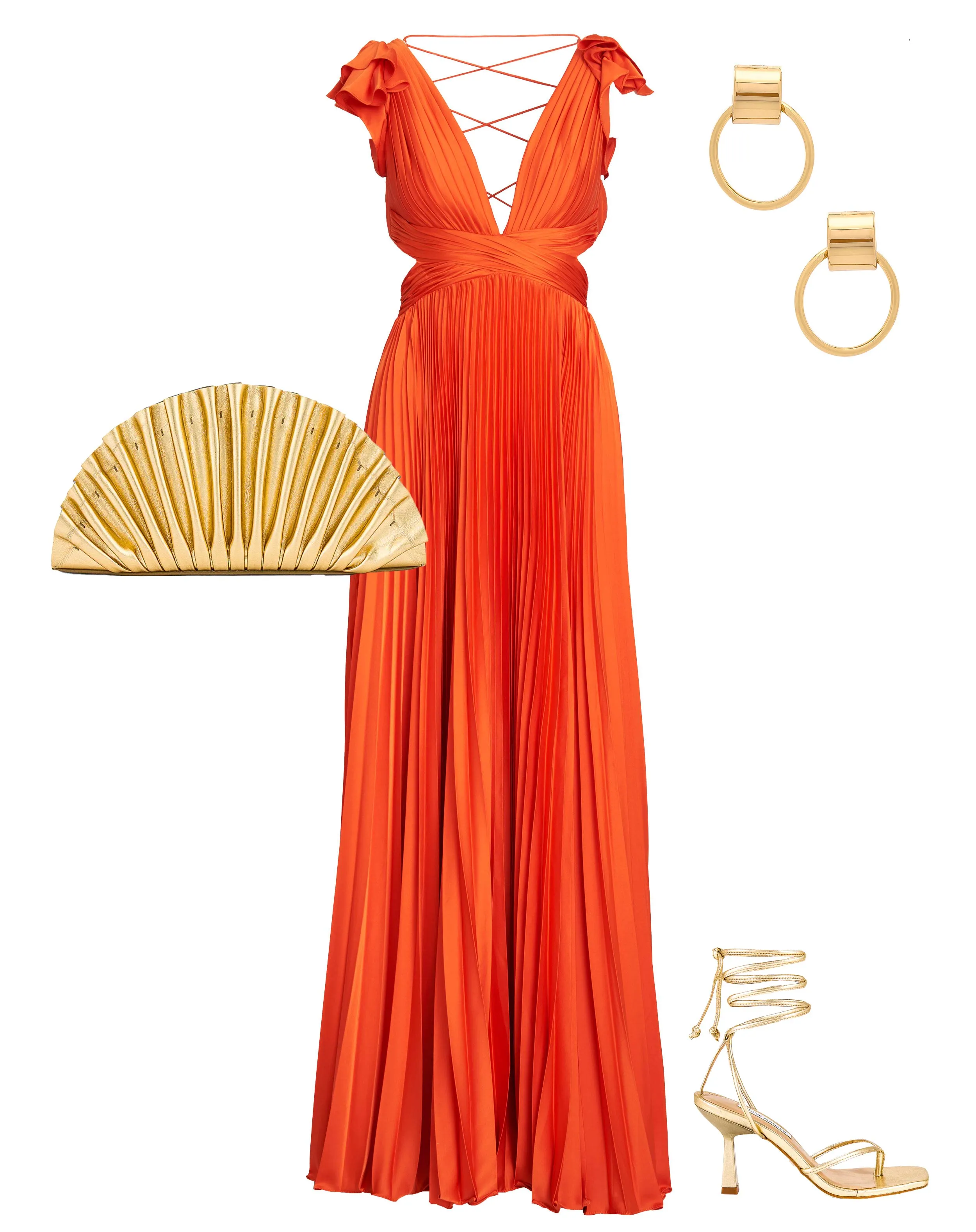 Orange Pleated Ruffled Cap Sleeve Cut Out Lace Up Gown sold by Mac Duggal product image thumbnail 4