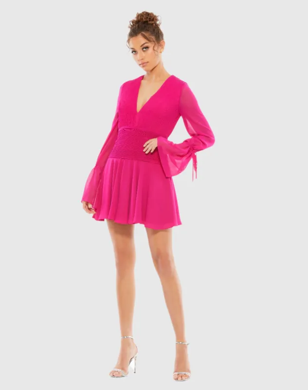 Pleated Bell Sleeve Chiffon Mini Dress sold by Mac Duggal