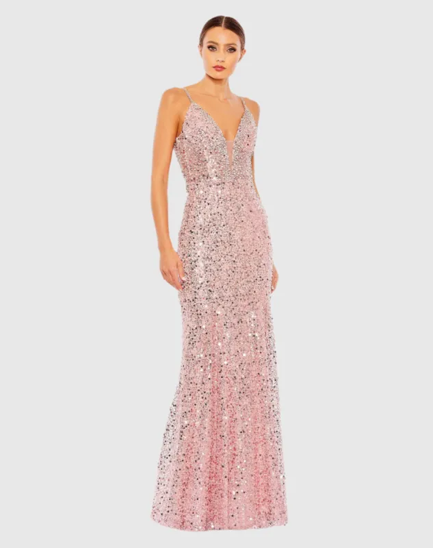 Embellished Plunge Neck Sleeveless Trumpet Gown sold by Mac Duggal