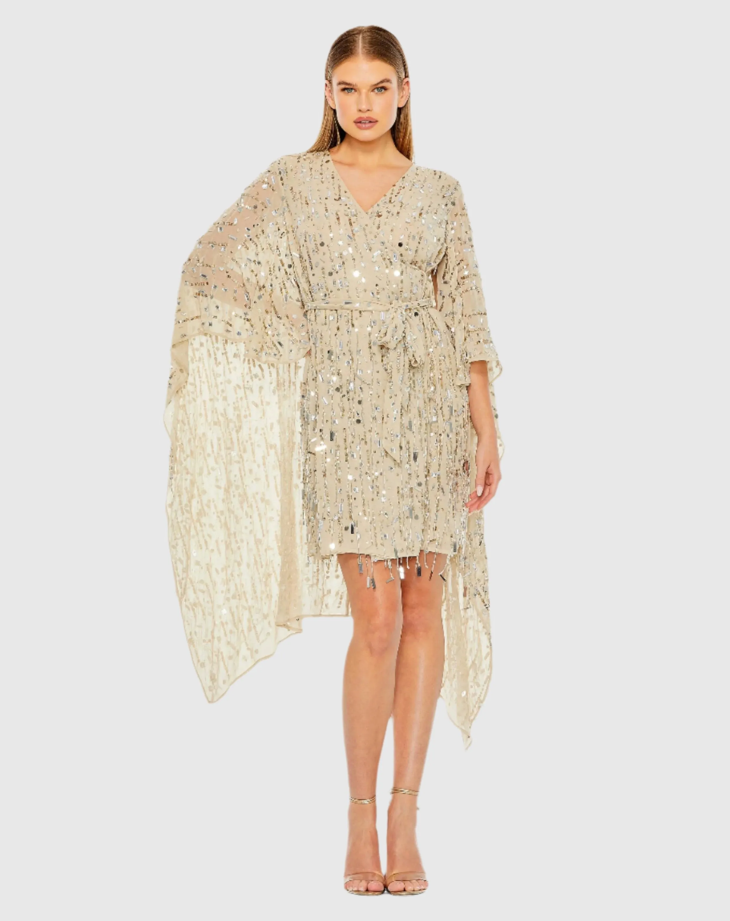 Cape Back Fringe Beaded Robe Dress sold by Mac Duggal product image thumbnail 2