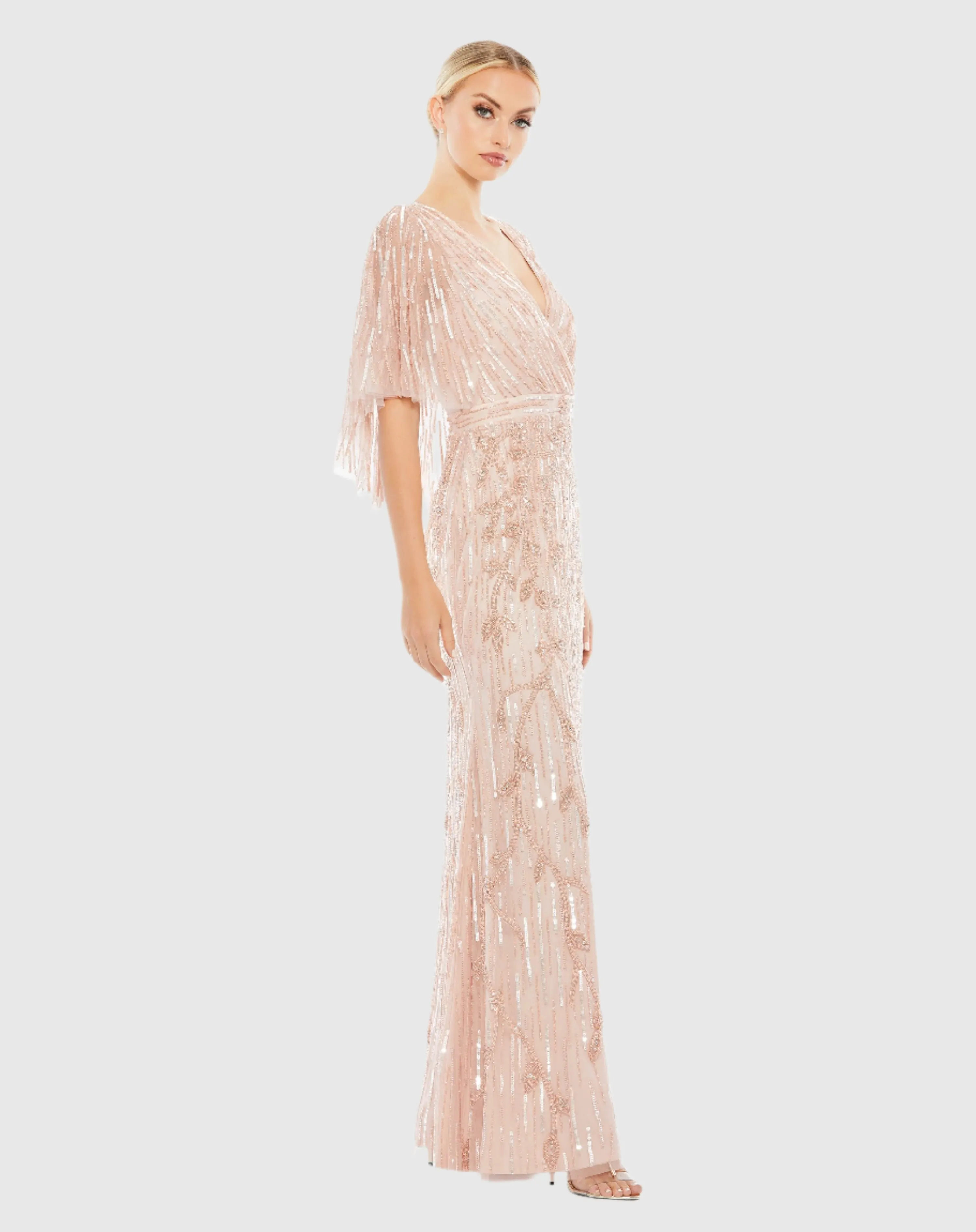 Pink Embellished Cap Sleeve Faux Wrap Trumpet Gown sold by Mac Duggal product image thumbnail 3