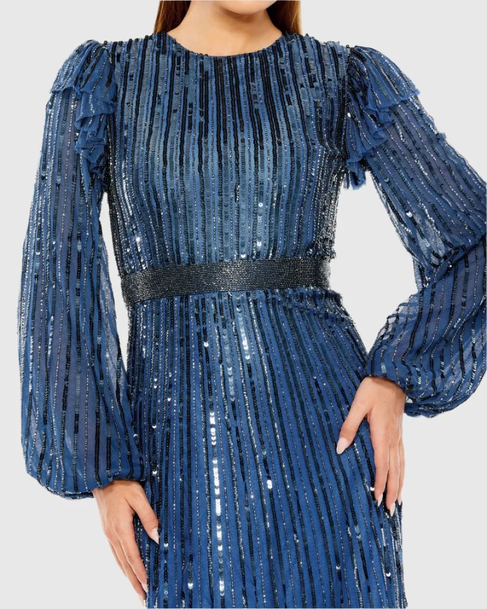 Blue Long Sleeve Ruffle Detail Sequin Dress sold by Mac Duggal product image thumbnail 2