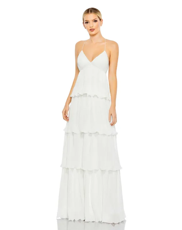 White Spaghetti Strap Ruffle Layered Maxi Dress - FINAL SALE sold by Mac Duggal