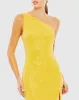 Yellow Sequined One Shoulder Draped Back Gown sold by Mac Duggal