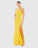 Yellow Sequined One Shoulder Draped Back Gown sold by Mac Duggal
