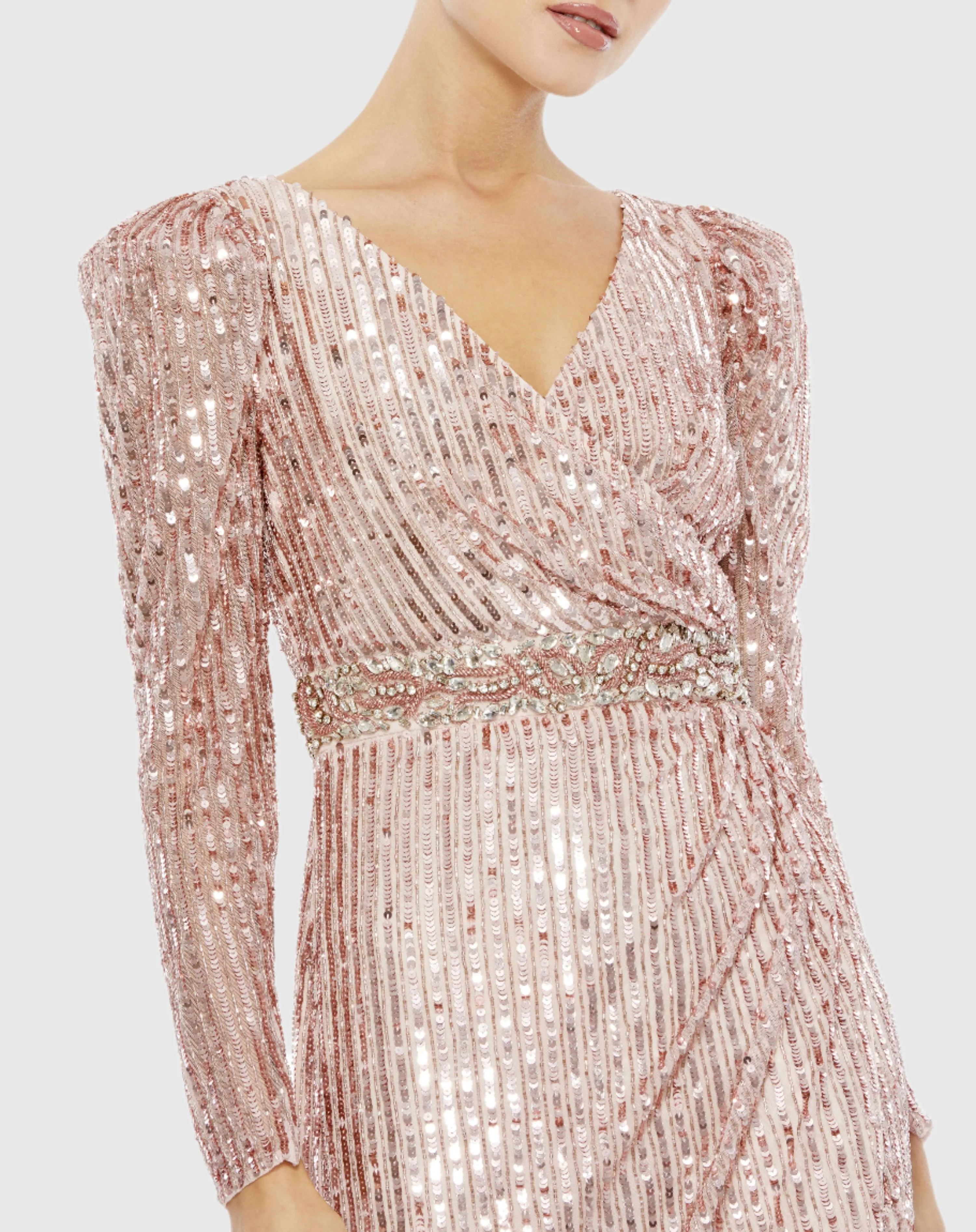 Pink Sequin Puff Sleeve Surplice Gown - FINAL SALE sold by Mac Duggal product image thumbnail 2