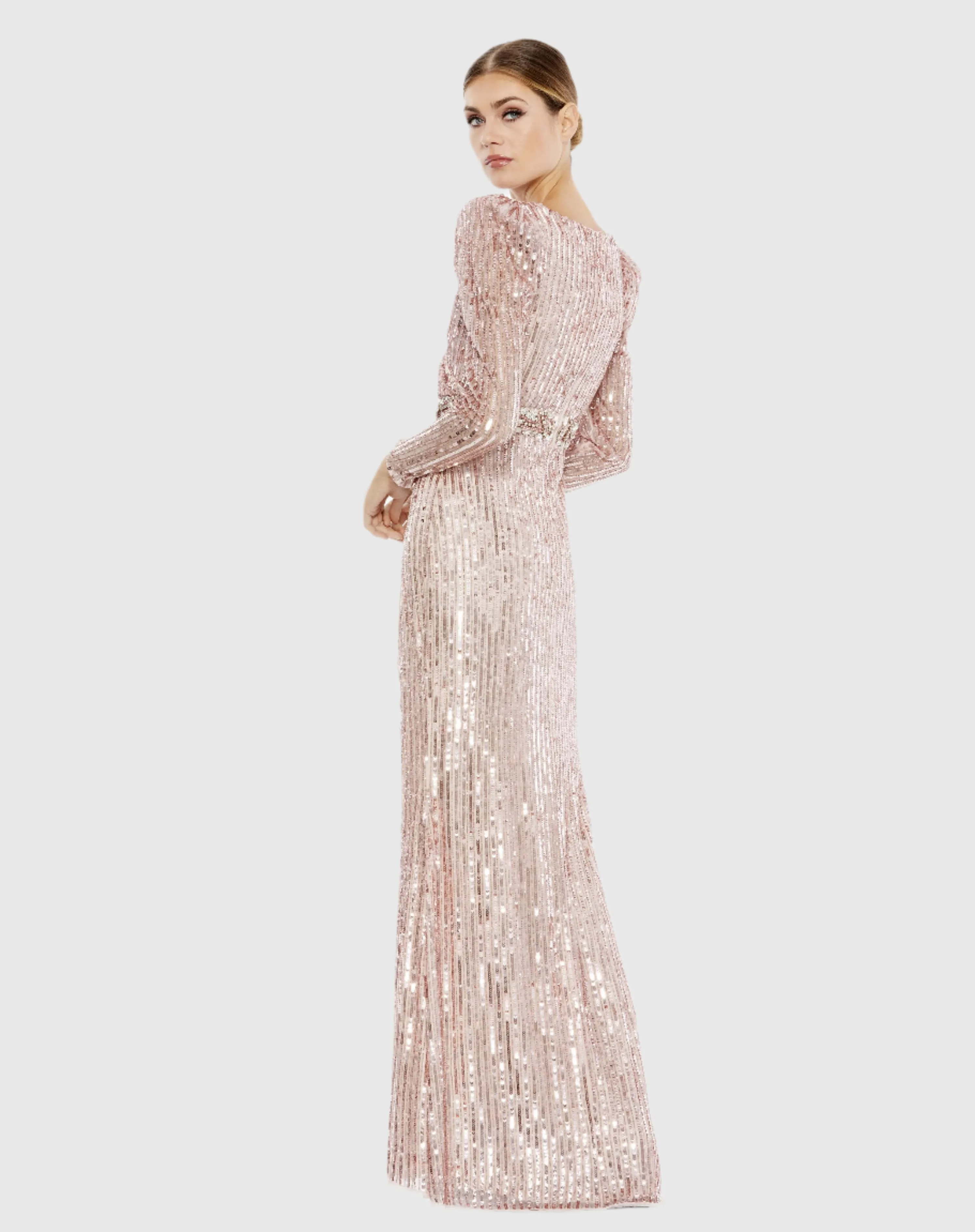 Pink Sequin Puff Sleeve Surplice Gown - FINAL SALE sold by Mac Duggal product image thumbnail 3