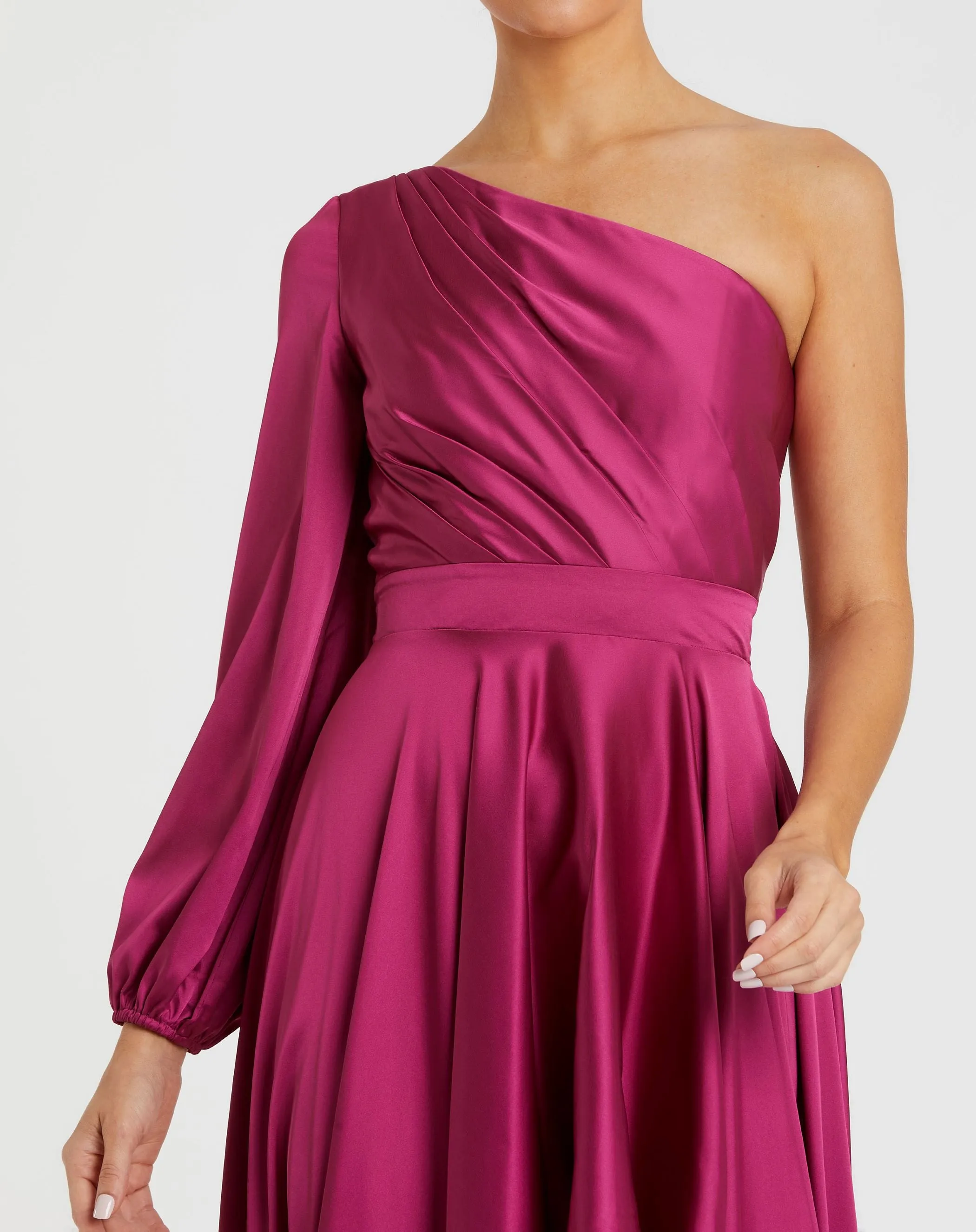 Purple Long Sleeve One Shoulder Satin High Low A-line Gown - FINAL SALE sold by Mac Duggal product image thumbnail 2