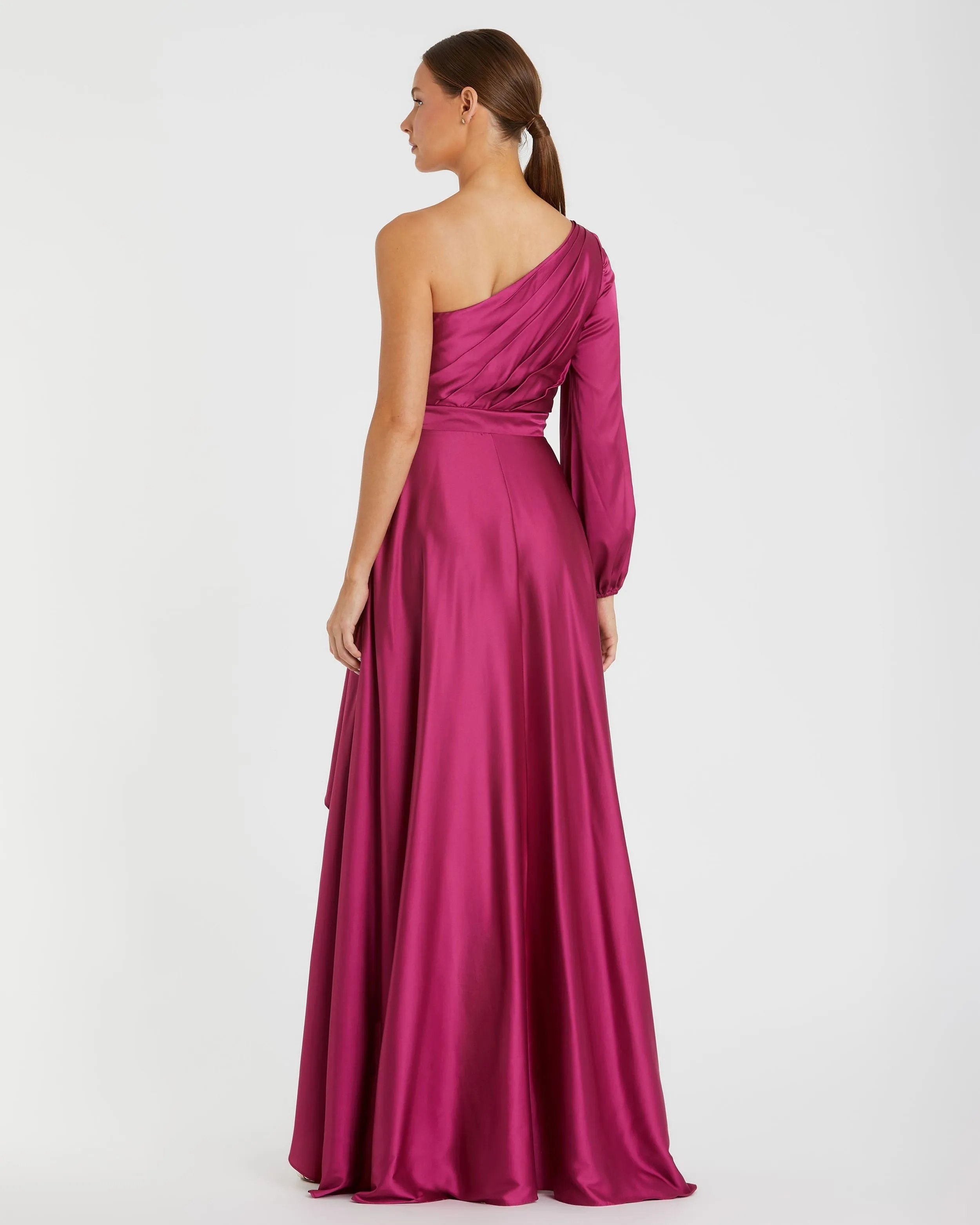 Purple Long Sleeve One Shoulder Satin High Low A-line Gown - FINAL SALE sold by Mac Duggal product image thumbnail 3