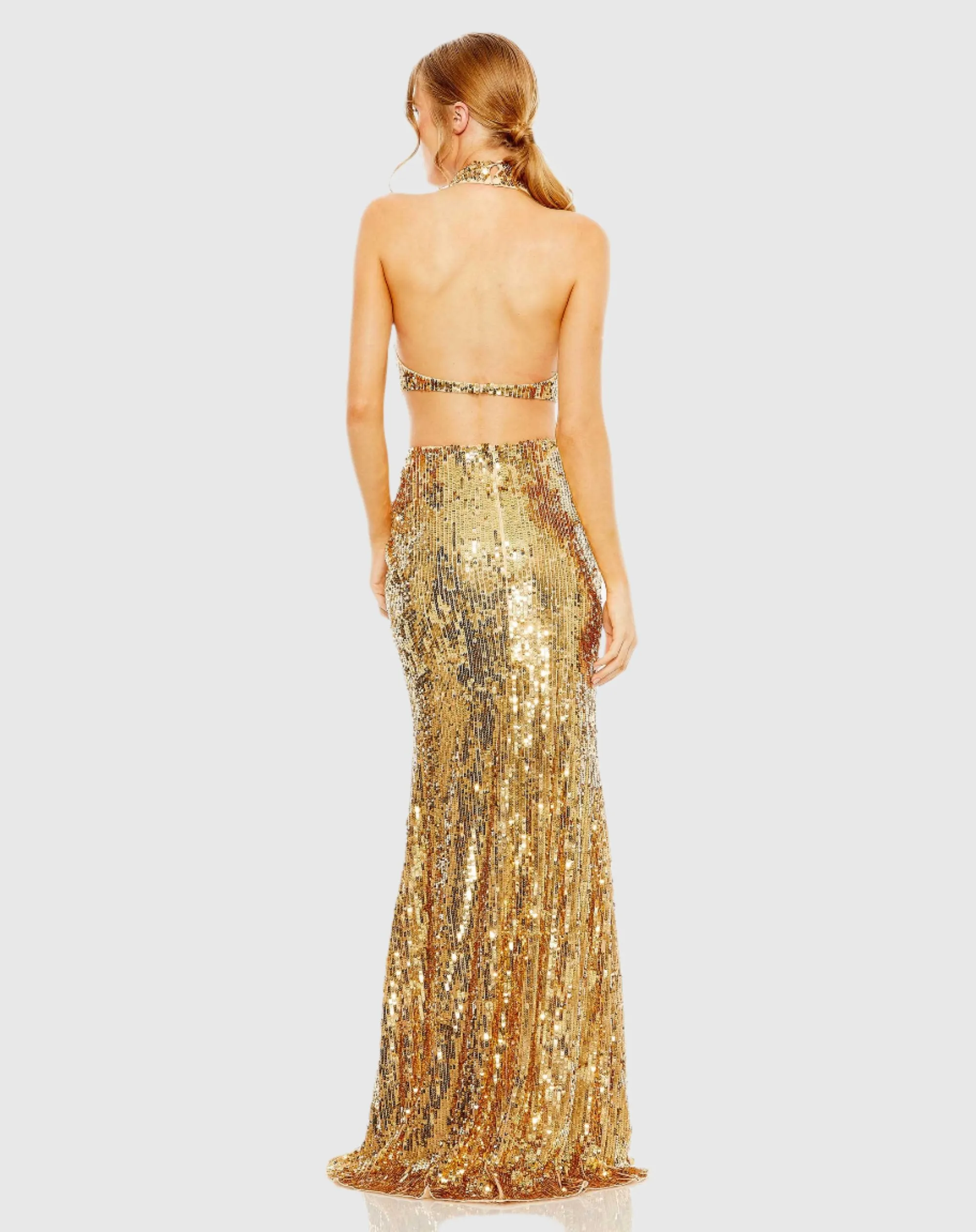 Gold Open Back High Neck Sequin Gown sold by Mac Duggal product image thumbnail 3
