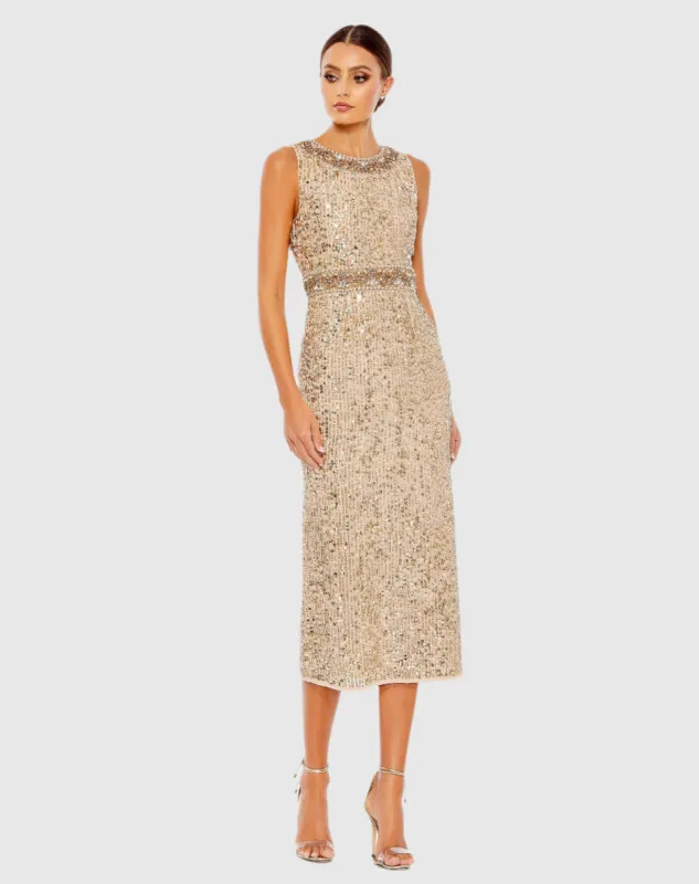 Embellished Sleeveless High Neck Midi Dress sold by Mac Duggal