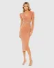 Orange Beaded Wrap Over Puff Sleeve Dress sold by Mac Duggal