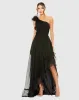 Black Ruffled One Shoulder Asymmetrical Gown sold by Mac Duggal