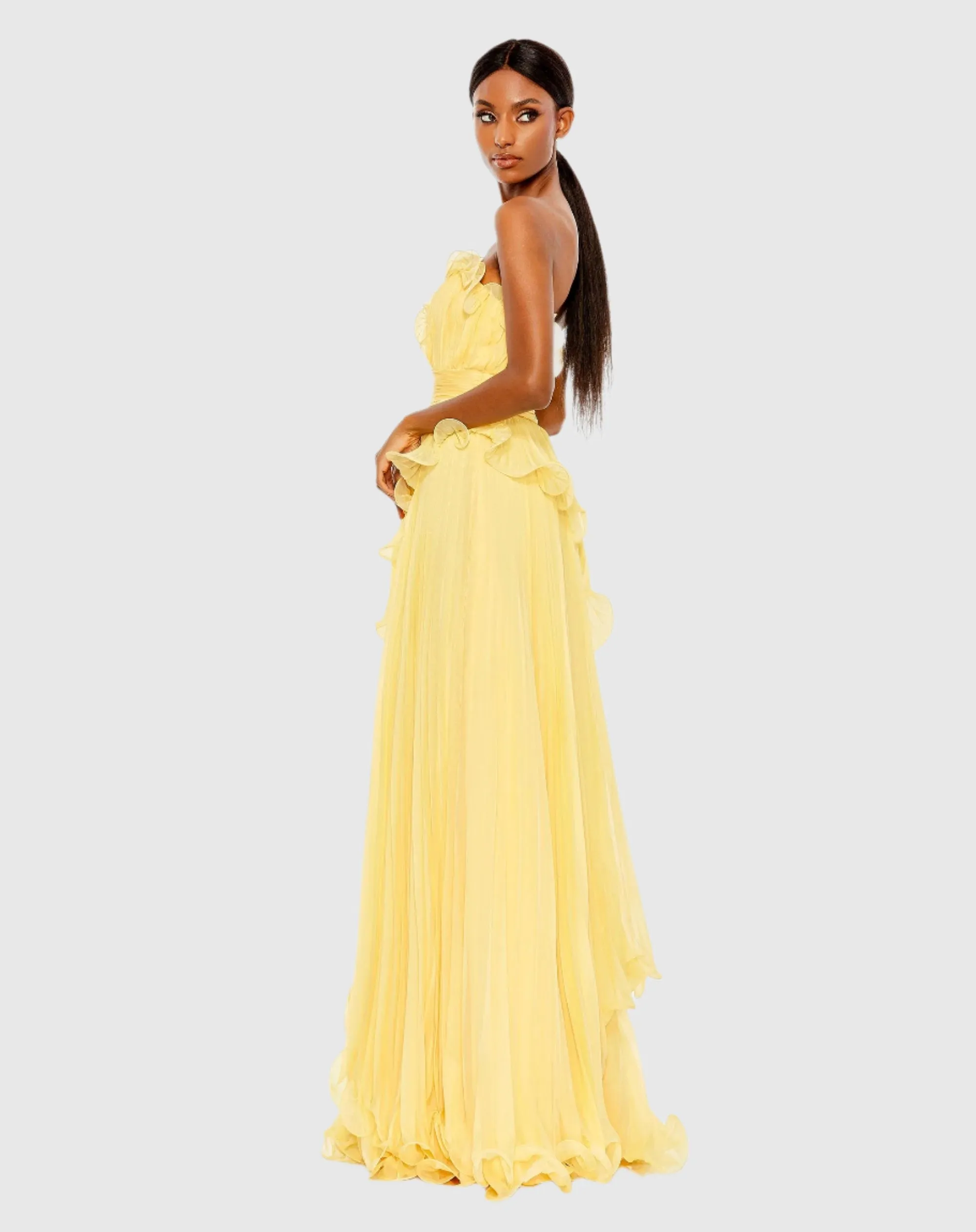 Yellow Pleated Tiered Ruffled Strapless Gown sold by Mac Duggal product image thumbnail 3