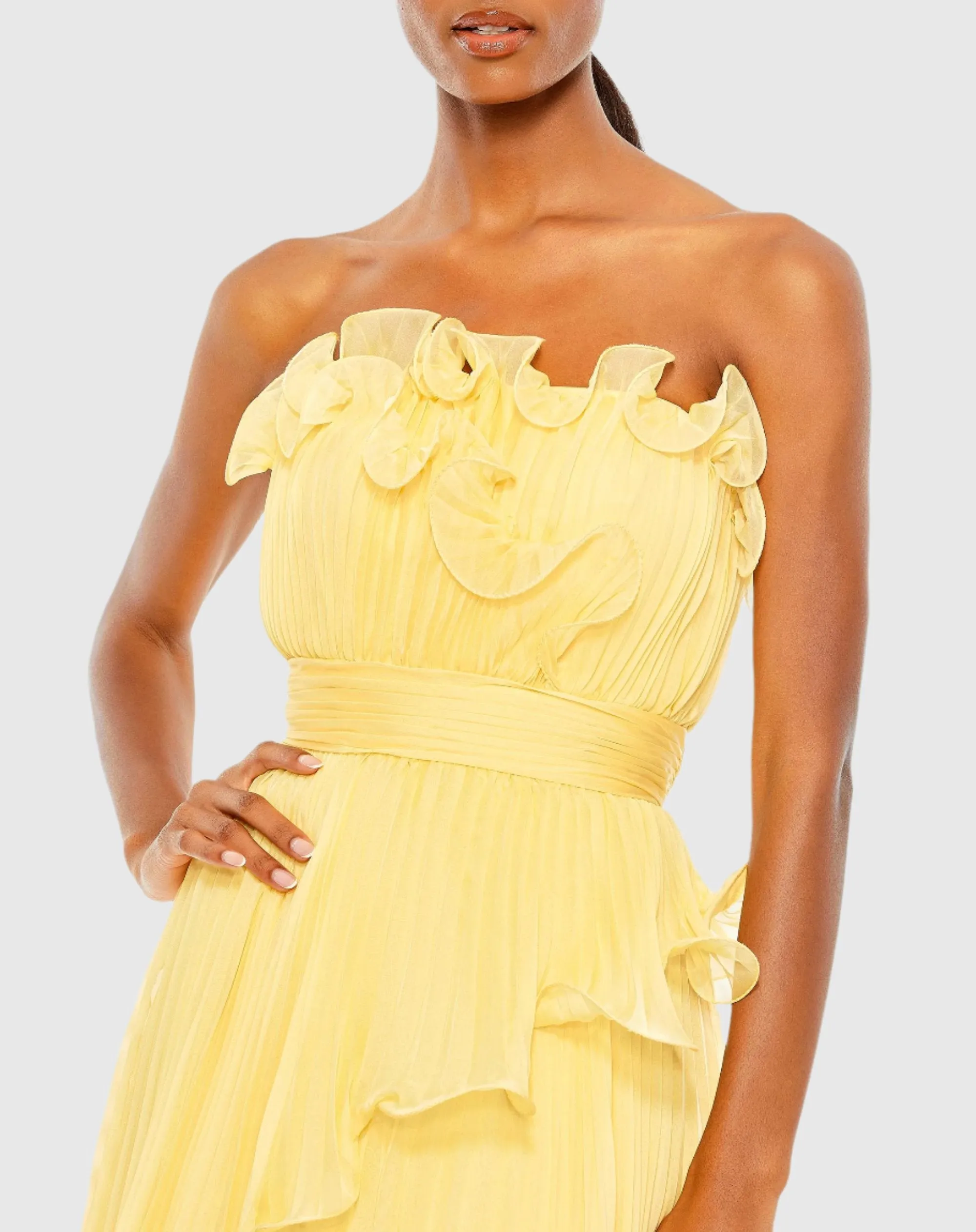 Yellow Pleated Tiered Ruffled Strapless Gown sold by Mac Duggal product image thumbnail 2