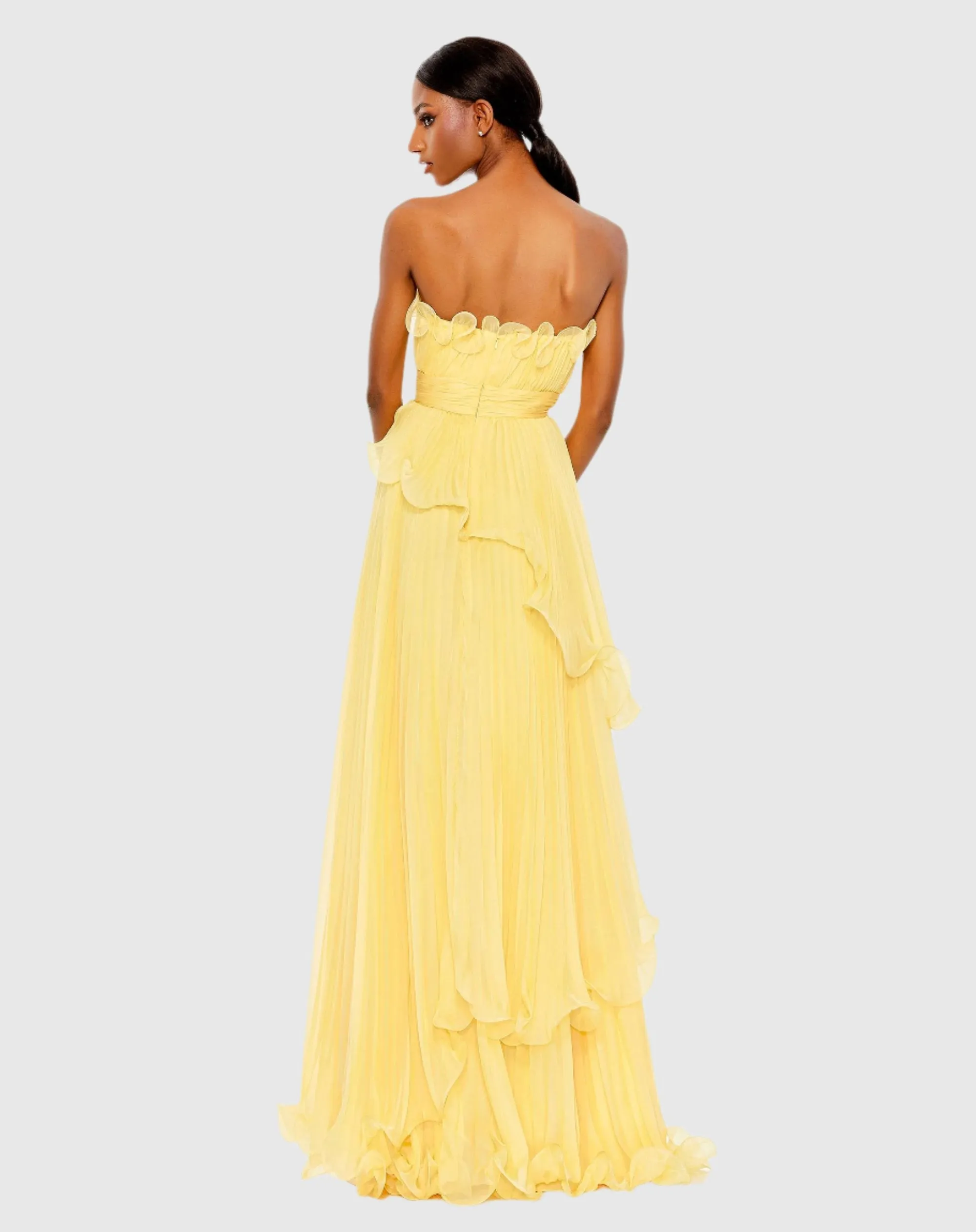 Yellow Pleated Tiered Ruffled Strapless Gown sold by Mac Duggal product image thumbnail 4