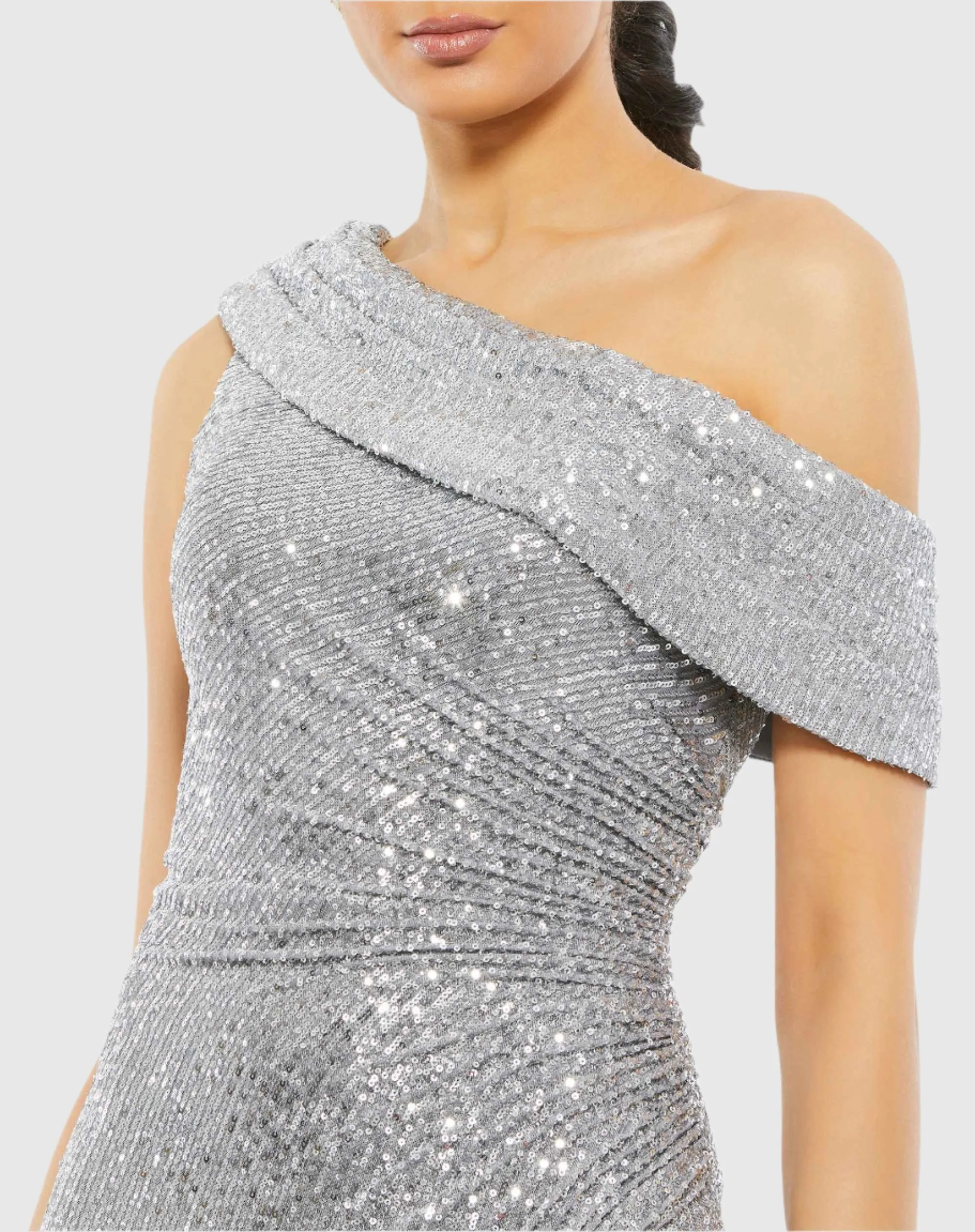 Silver Sequined Drop Shoulder Gown sold by Mac Duggal product image thumbnail 2