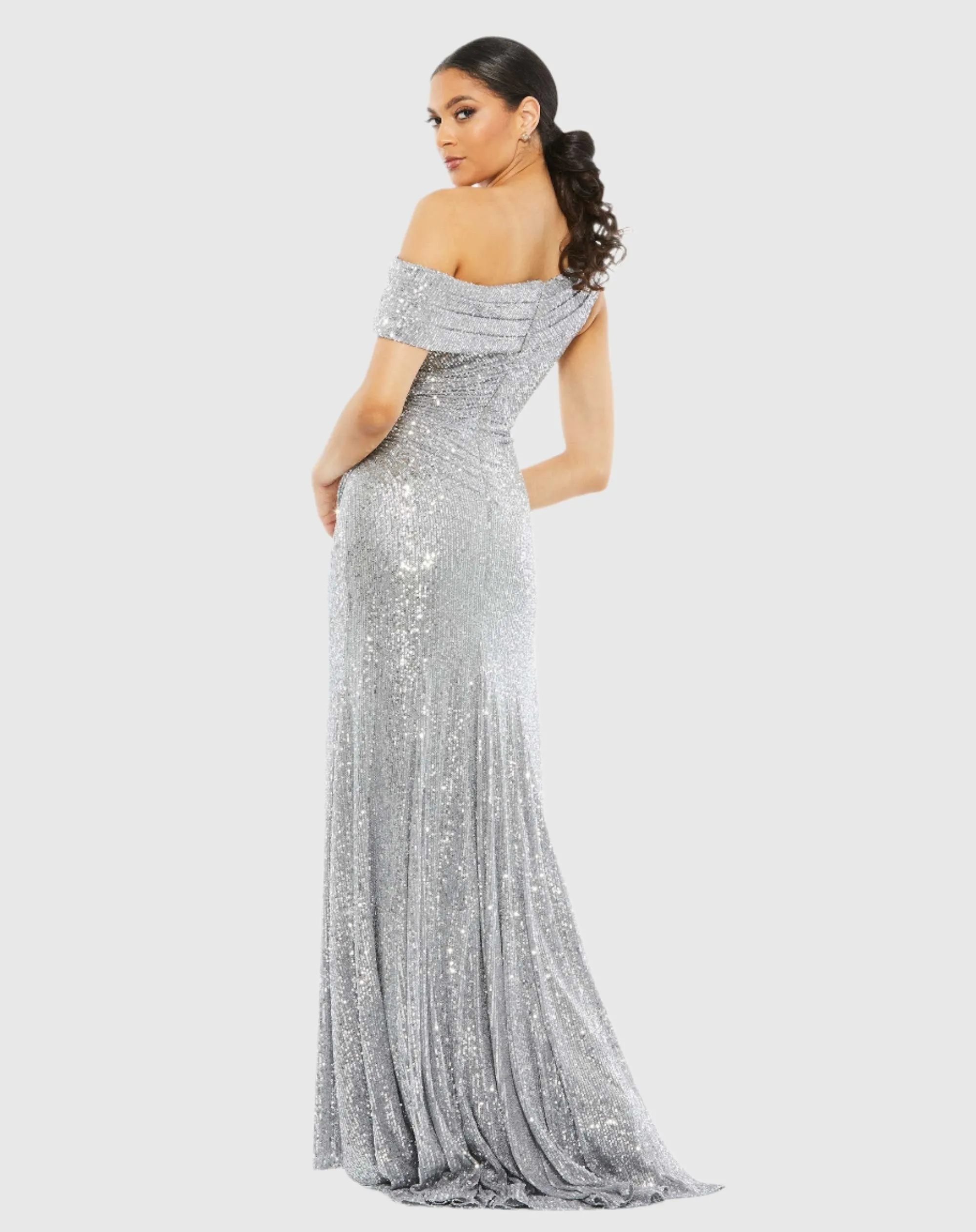 Silver Sequined Drop Shoulder Gown sold by Mac Duggal product image thumbnail 3