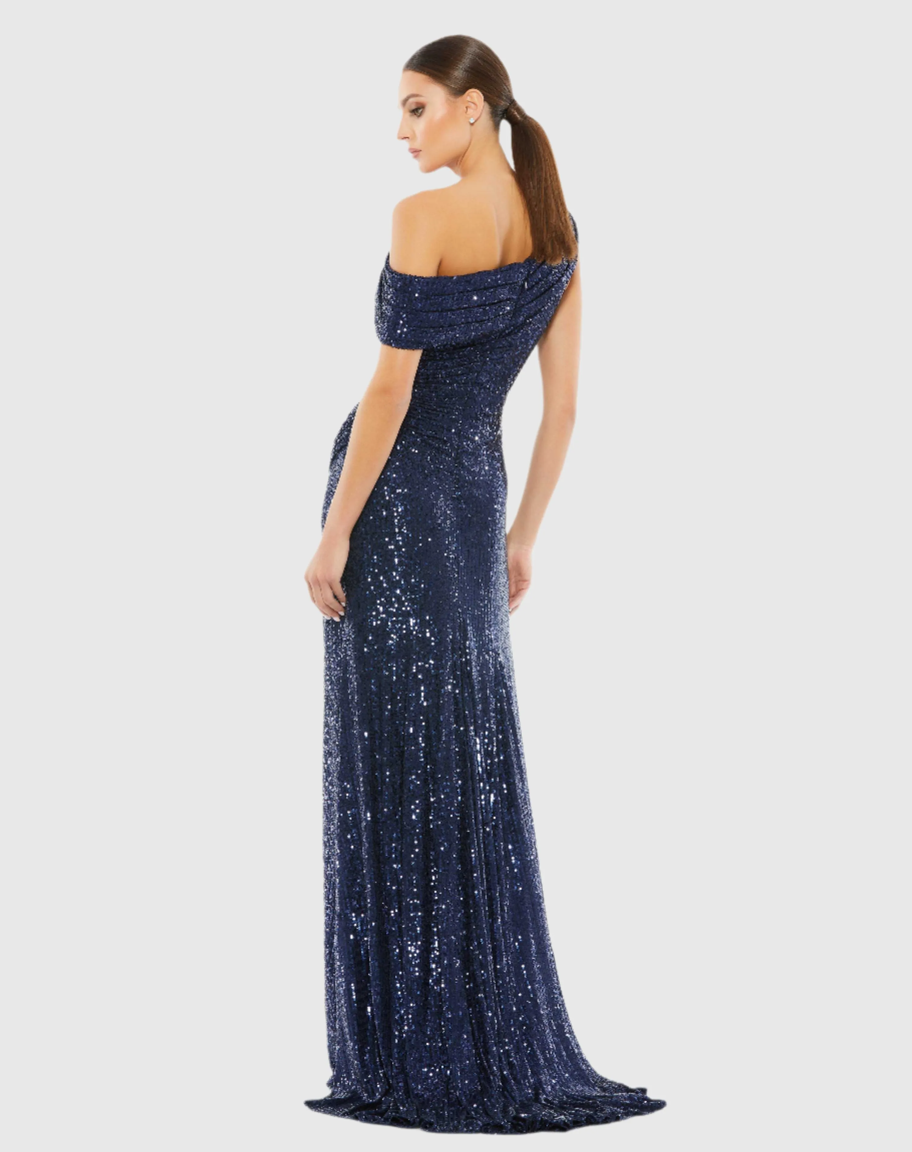 Navy Sequined Drop Shoulder Gown sold by Mac Duggal product image thumbnail 3