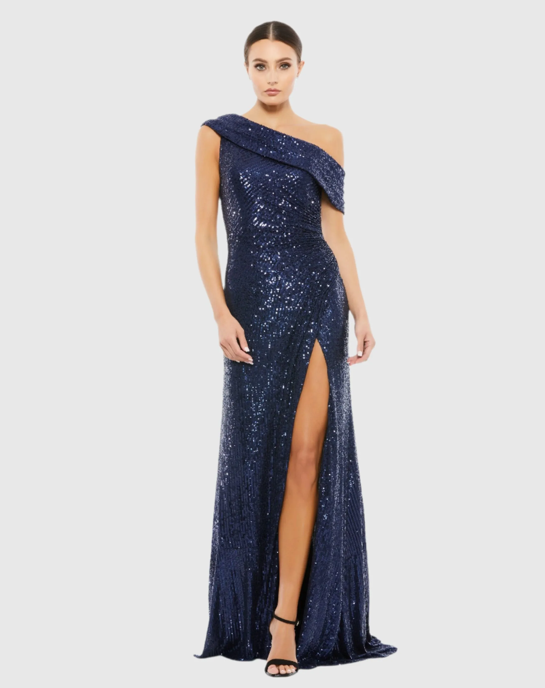Navy Sequined Drop Shoulder Gown sold by Mac Duggal