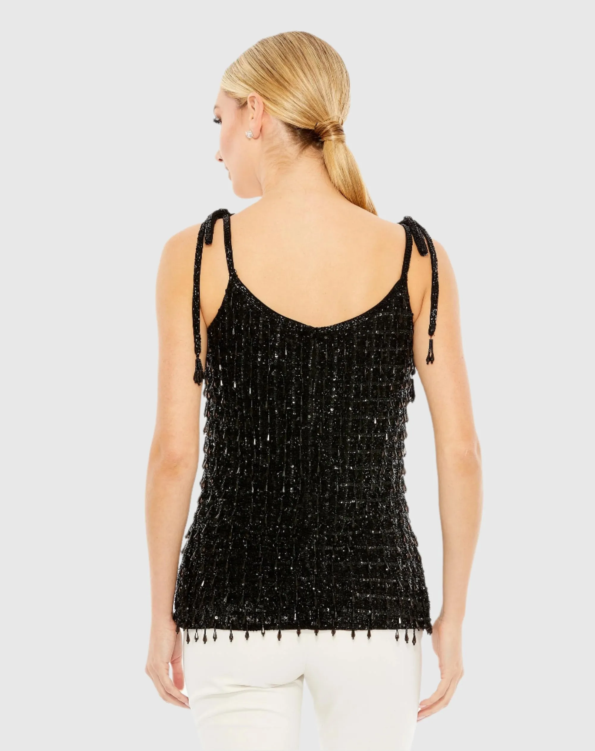 Black Crystal Embellished Soft Tie Cami Top - FINAL SALE sold by Mac Duggal product image thumbnail 2