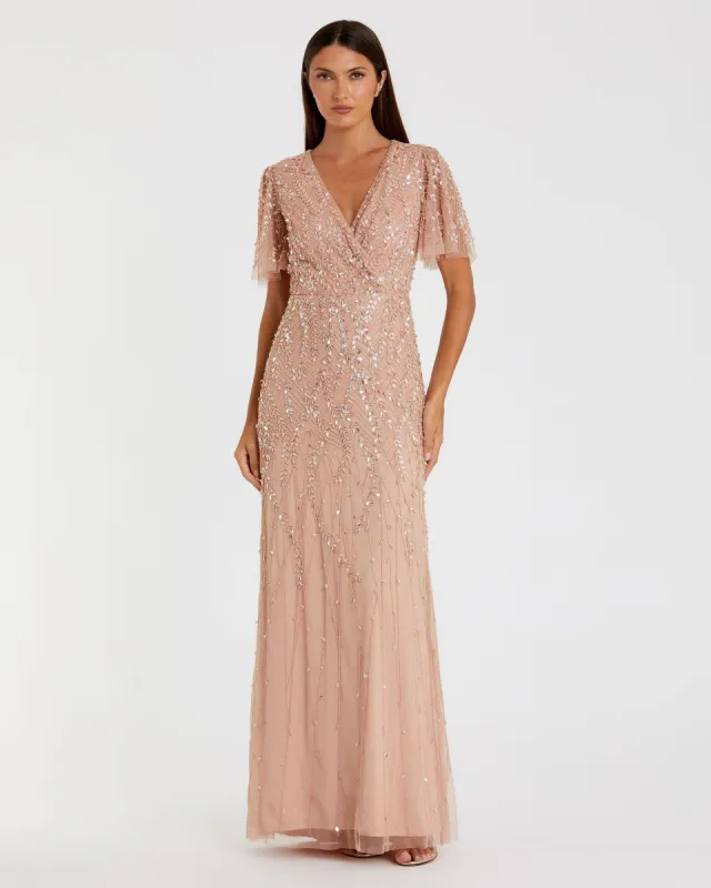 Embellished Flutter Sleeve Gown sold by Mac Duggal