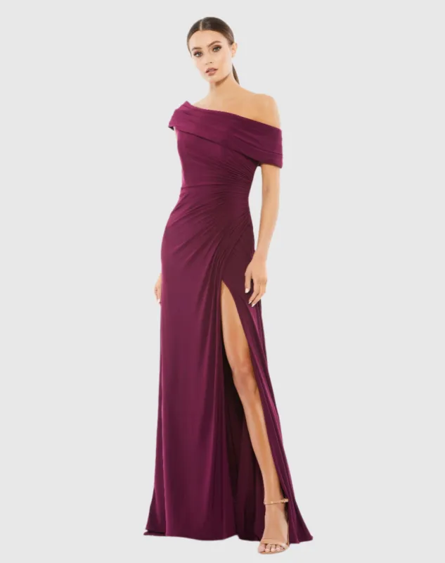 Purple Foldover Off-the-Shoulder Slit Gown sold by Mac Duggal