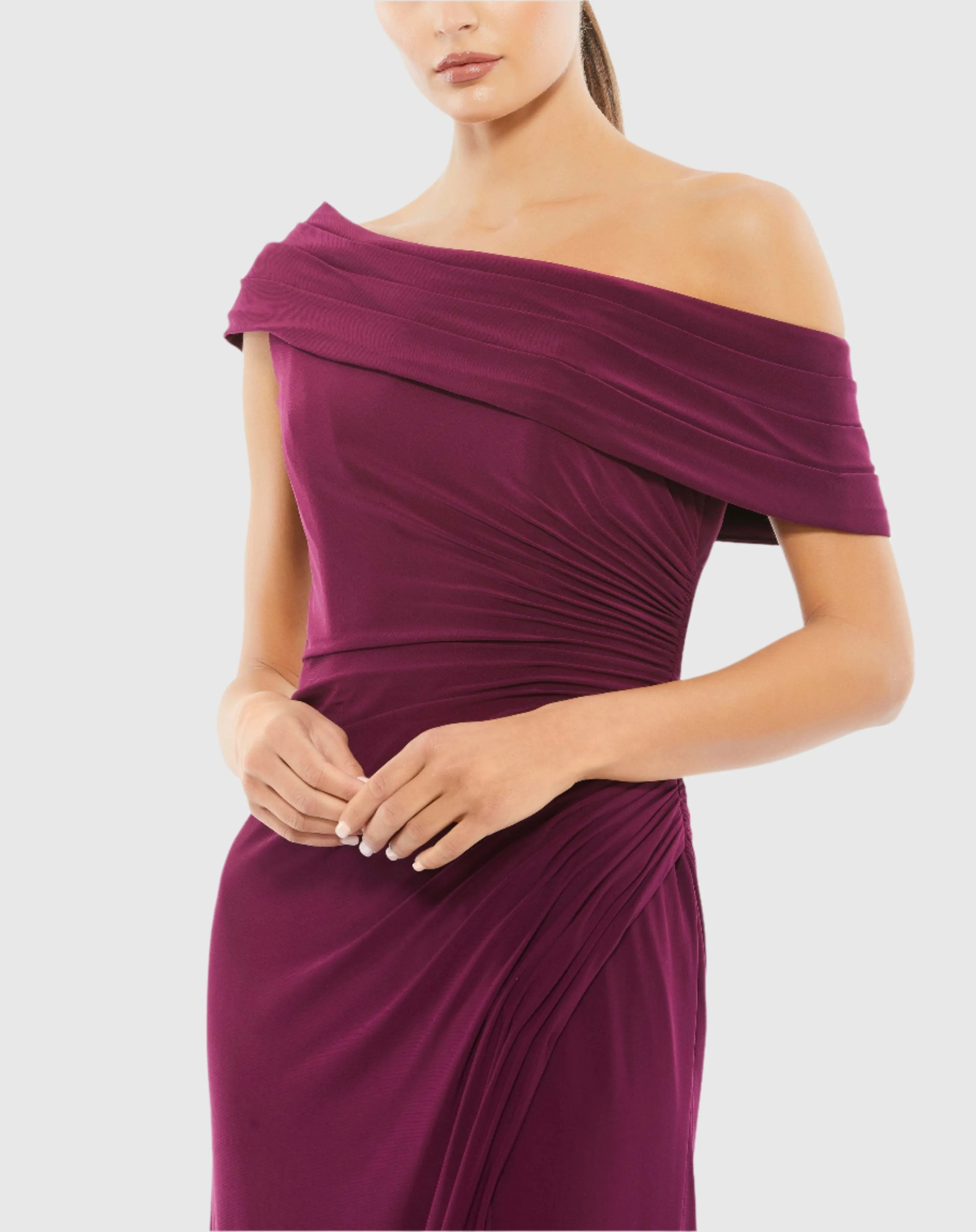Purple Foldover Off-the-Shoulder Slit Gown sold by Mac Duggal product image thumbnail 2