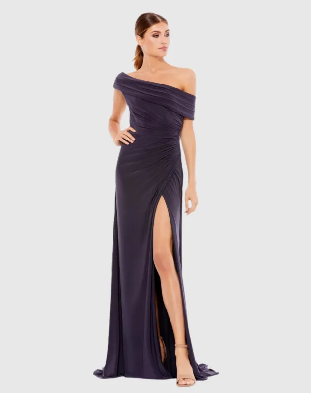 Purple Foldover Off-the-Shoulder Slit Gown sold by Mac Duggal