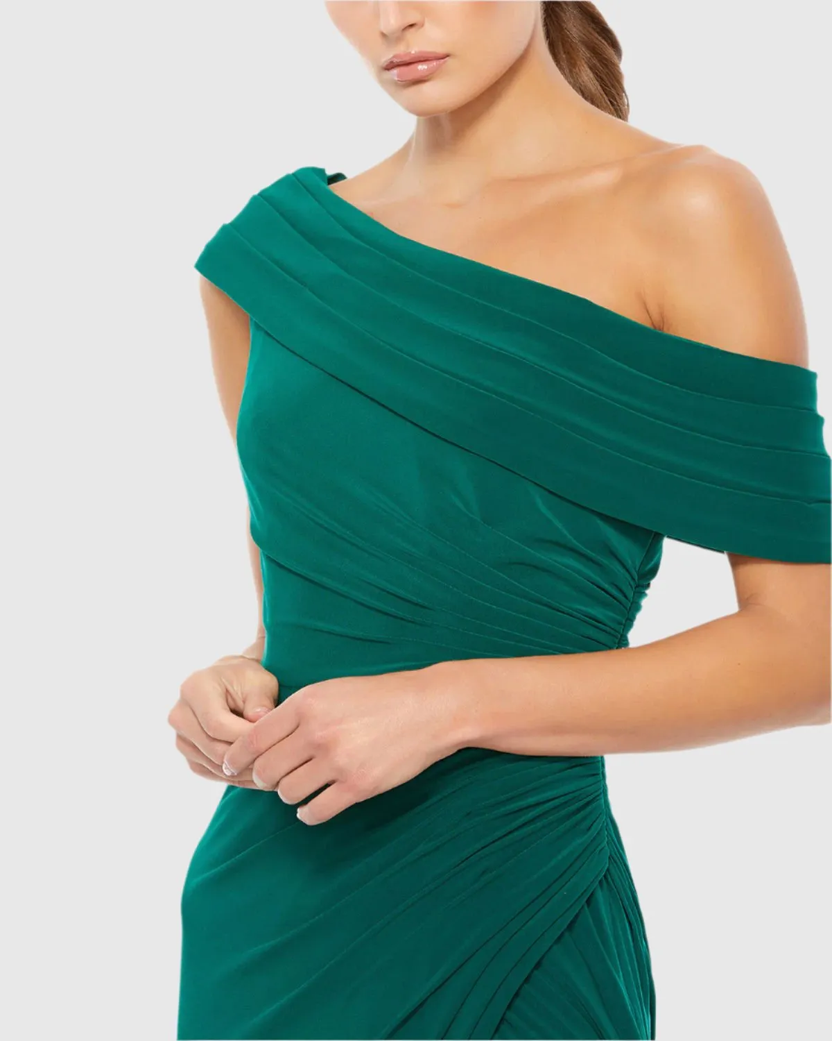 Dark Green Foldover Off-the-Shoulder Slit Gown sold by Mac Duggal product image thumbnail 2