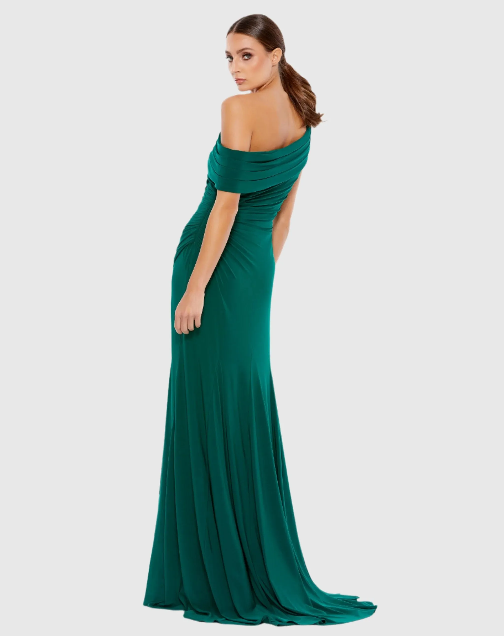 Dark Green Foldover Off-the-Shoulder Slit Gown sold by Mac Duggal product image thumbnail 3