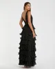Black Sleeveless Ruffle Tiered V Neck Gown sold by Mac Duggal