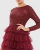 Red Long Sleeve Ruffle Tiered Midi Dress sold by Mac Duggal