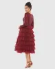 Red Long Sleeve Ruffle Tiered Midi Dress sold by Mac Duggal