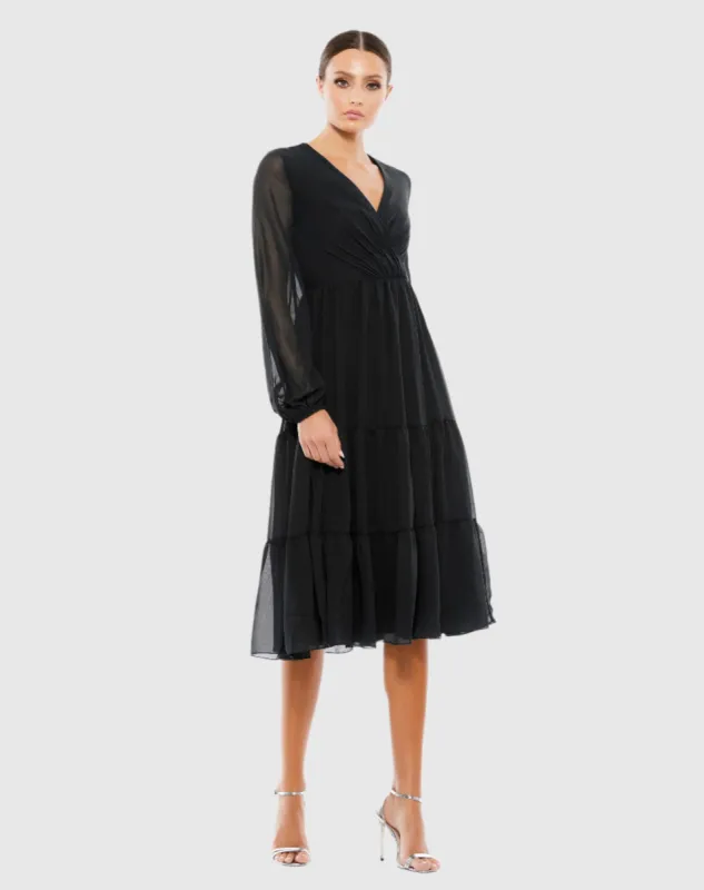 Ruched V-Neck Tiered Midi Dress - FINAL SALE sold by Mac Duggal