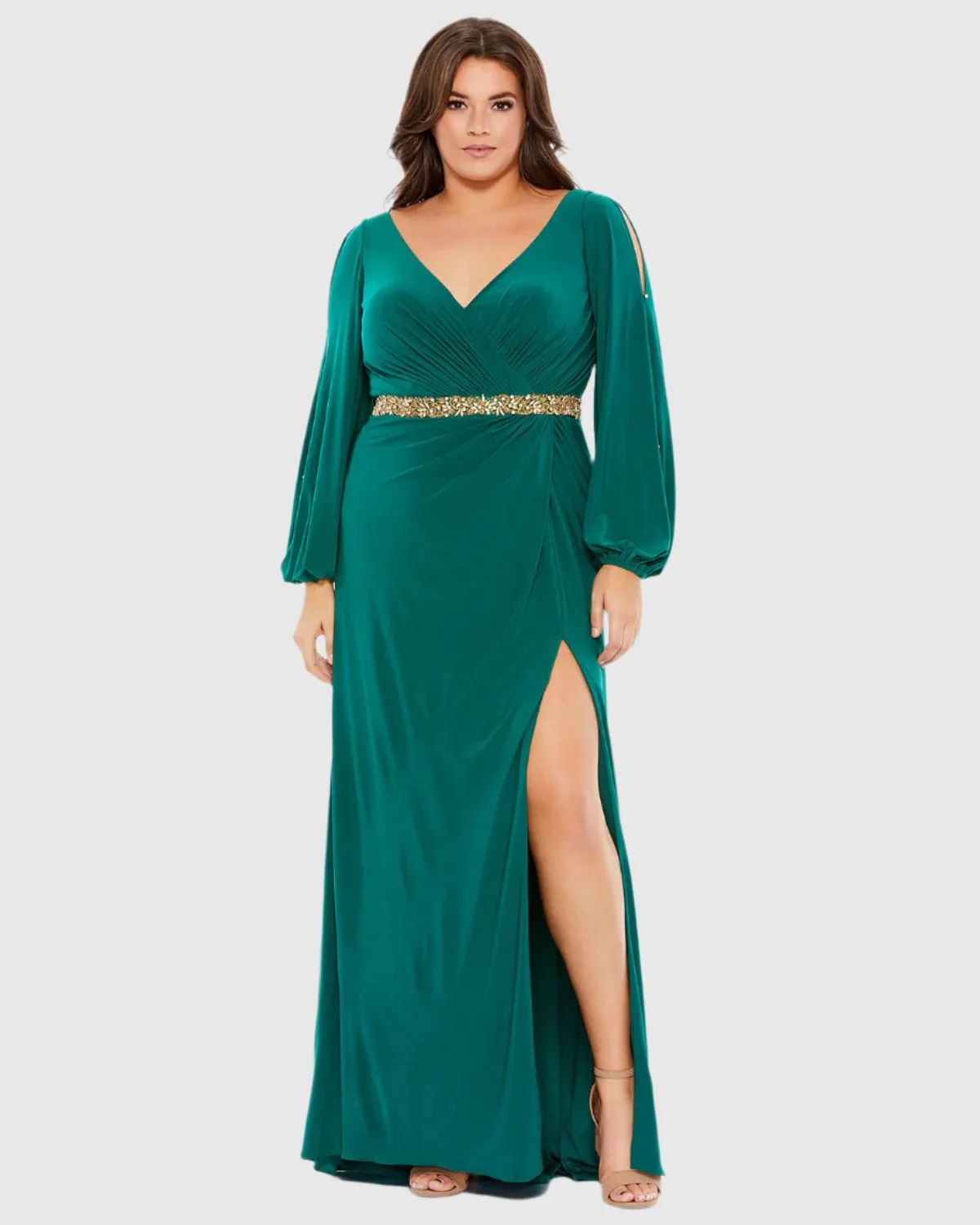 Split Sleeve Surplice Gown (Plus) sold by Mac Duggal product image thumbnail 2
