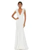 Feather Shoulder V-Neck Column Gown sold by Mac Duggal