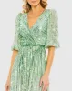 Green Sequined Wrap Over 3/4 Sleeve Gown sold by Mac Duggal