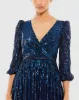Navy Sequined Wrap Over 3/4 Sleeve Gown sold by Mac Duggal