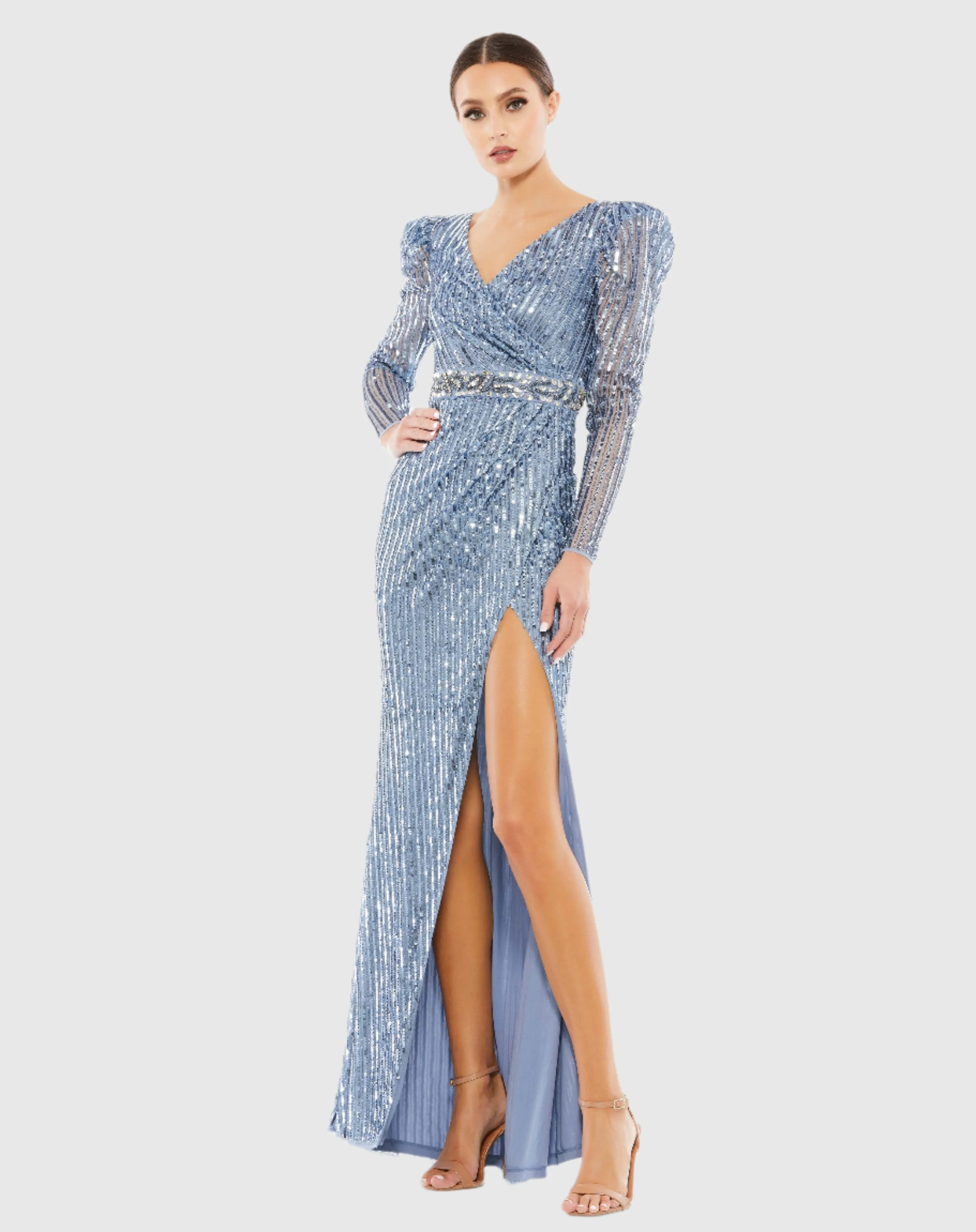 Sequin Puff Sleeve Surplice Gown sold by Mac Duggal product image thumbnail 2