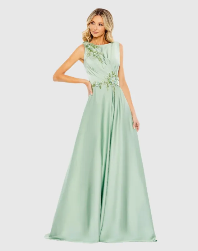 Green Floral Applique Sleeveless A Line Gown sold by Mac Duggal