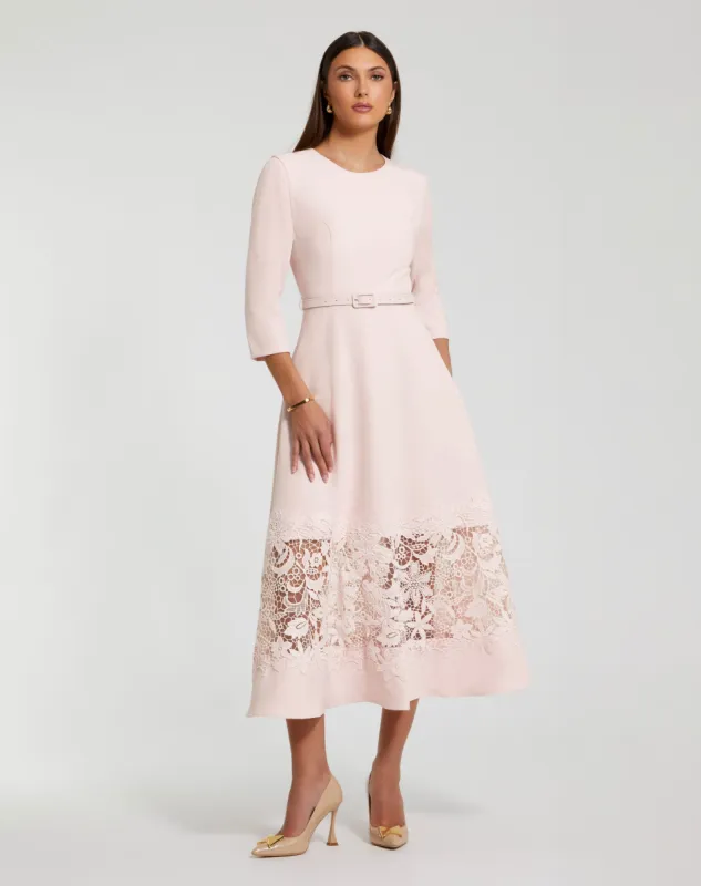 Pink Crepe Boat Neck Midi Dress With Applique Cut Out sold by Mac Duggal