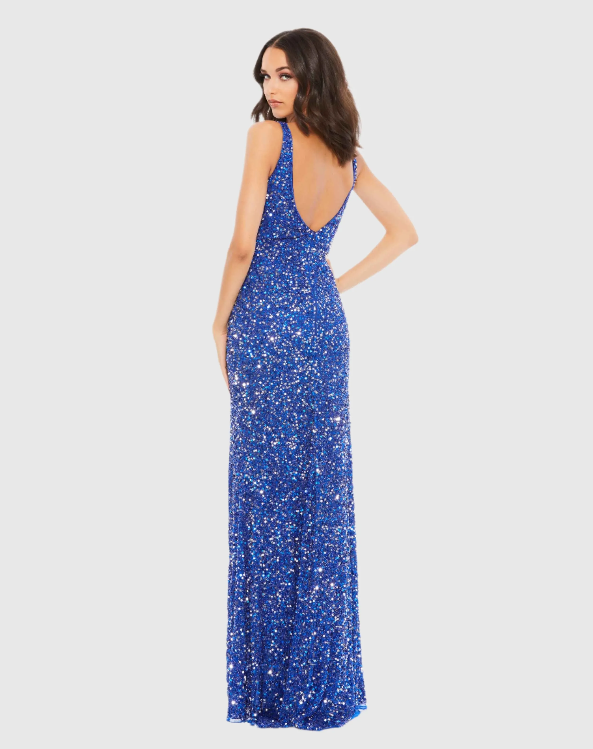 Blue Sequined Sleeveless V Neck Side Slit Gown sold by Mac Duggal product image thumbnail 3