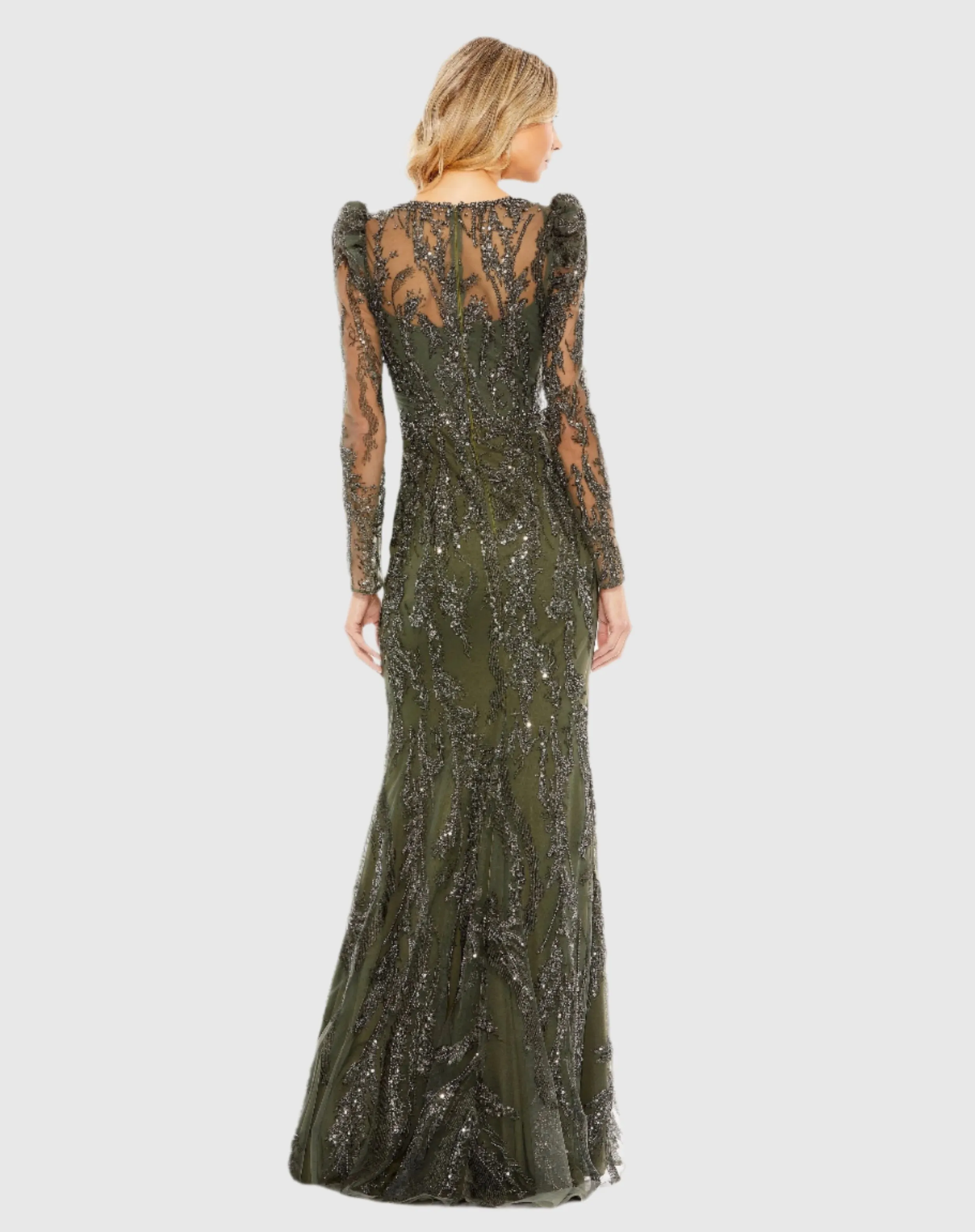 Green Embellished Puff Sleeve V Neck Gown sold by Mac Duggal product image thumbnail 3