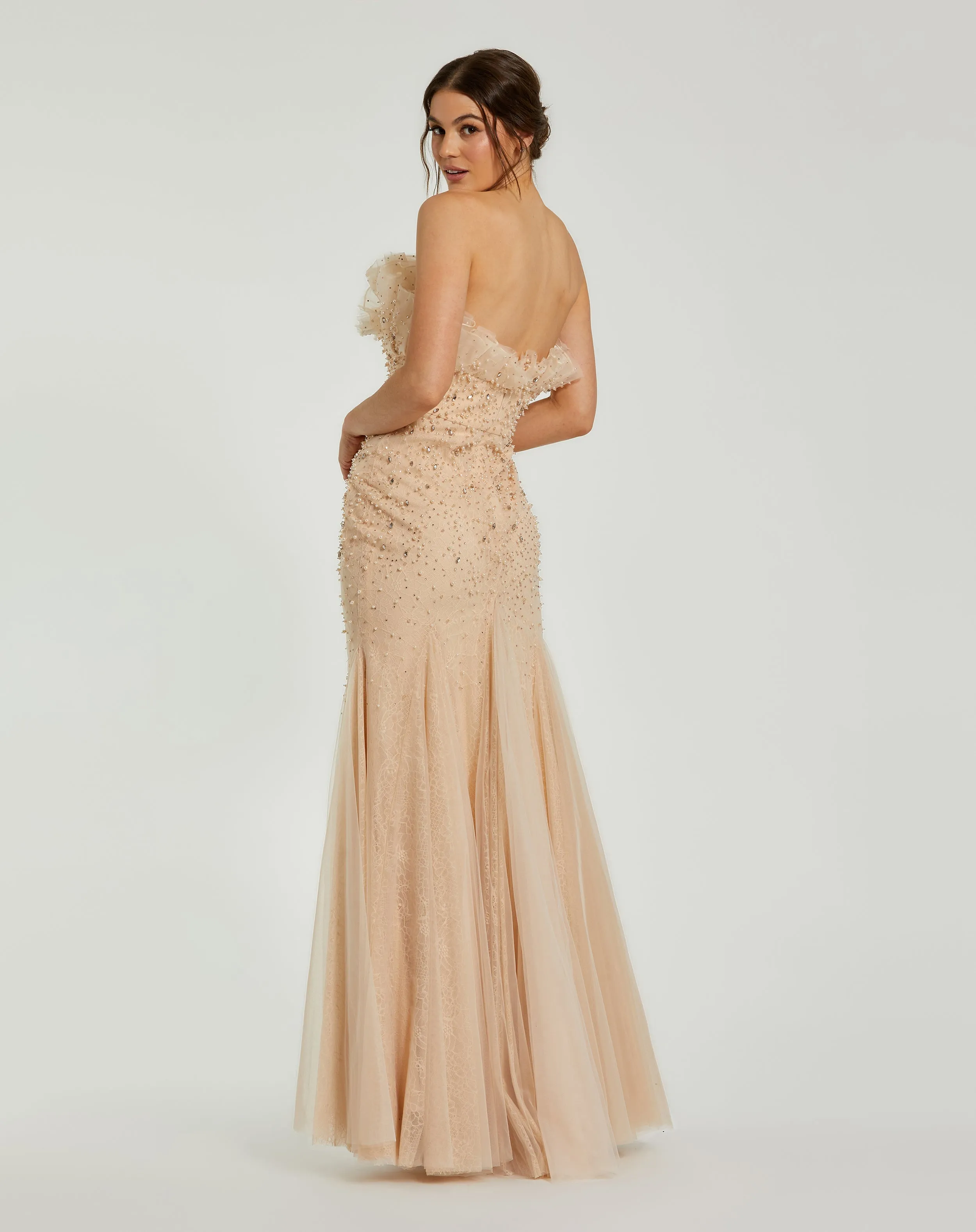 Beige Strapless Embellished Tulle Mermaid Gown sold by Mac Duggal product image thumbnail 3