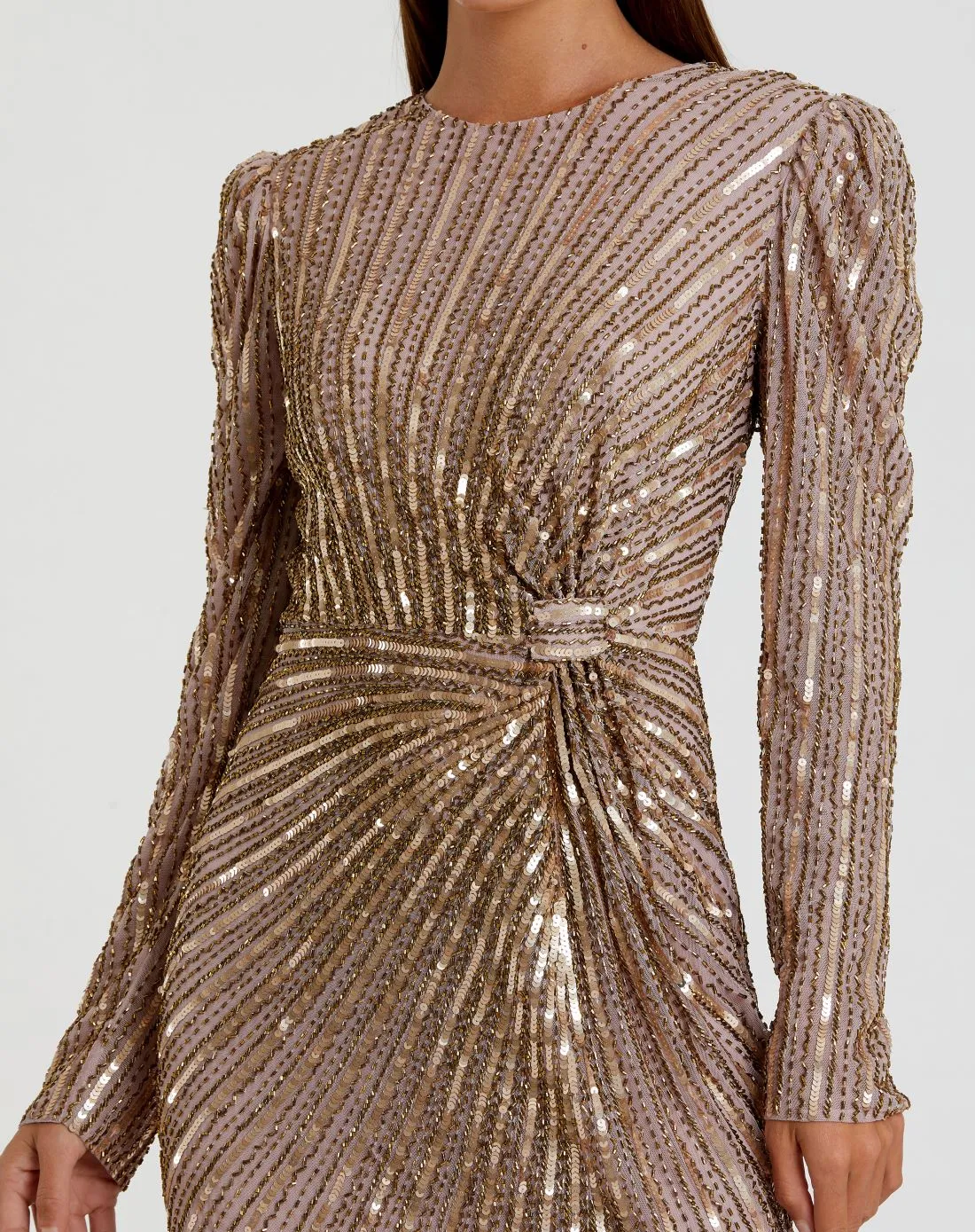Brown Embellished Puff Sleeve Side Knot Gown sold by Mac Duggal product image thumbnail 2
