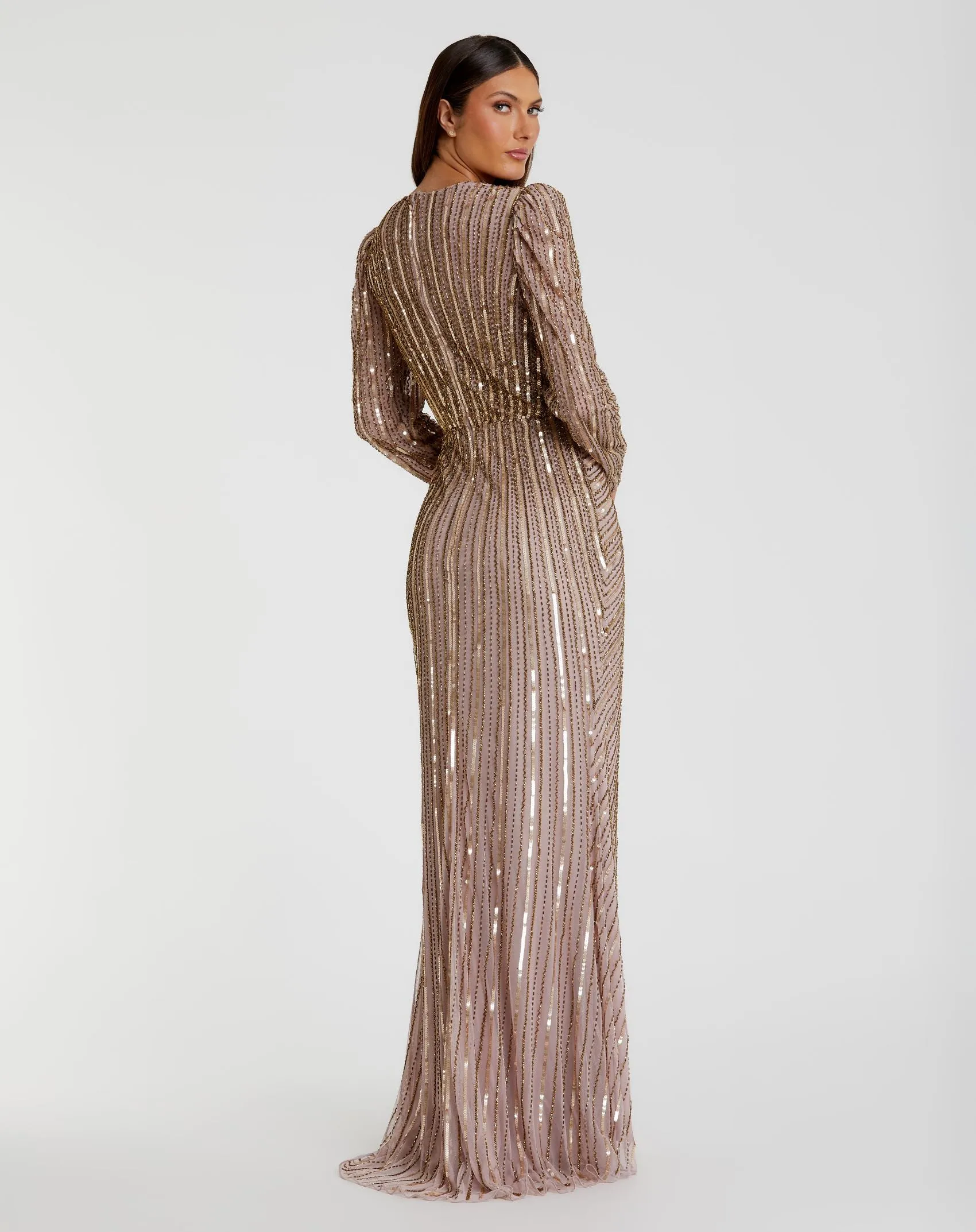 Brown Embellished Puff Sleeve Side Knot Gown sold by Mac Duggal product image thumbnail 3